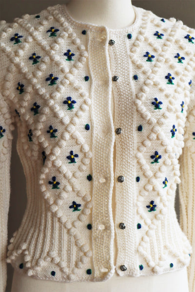 70s Hand Knit Off White Austrian Cardigan