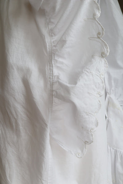 1890s Victorian Leg of Mutton Sleeves Ruffles White Cotton Night Dress