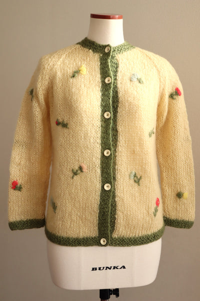 60s Flower Embroidery Hand Knit Mohair Cardigan