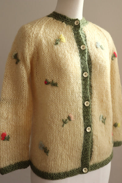 60s Flower Embroidery Hand Knit Mohair Cardigan