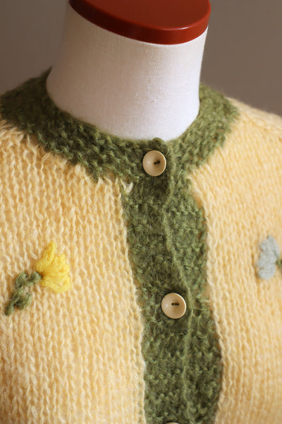 60s Flower Embroidery Hand Knit Mohair Cardigan