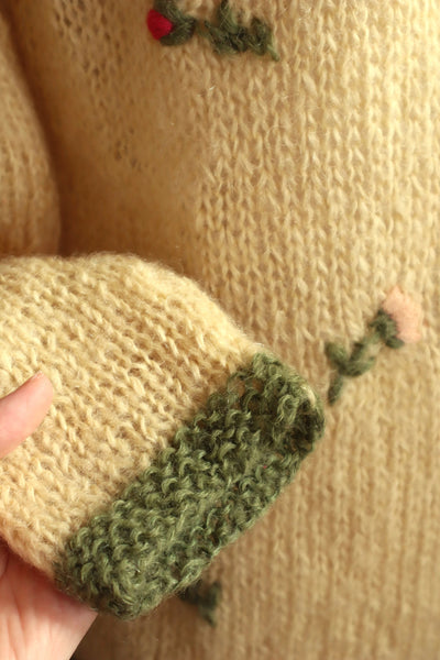 60s Flower Embroidery Hand Knit Mohair Cardigan