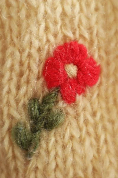 60s Flower Embroidery Hand Knit Mohair Cardigan