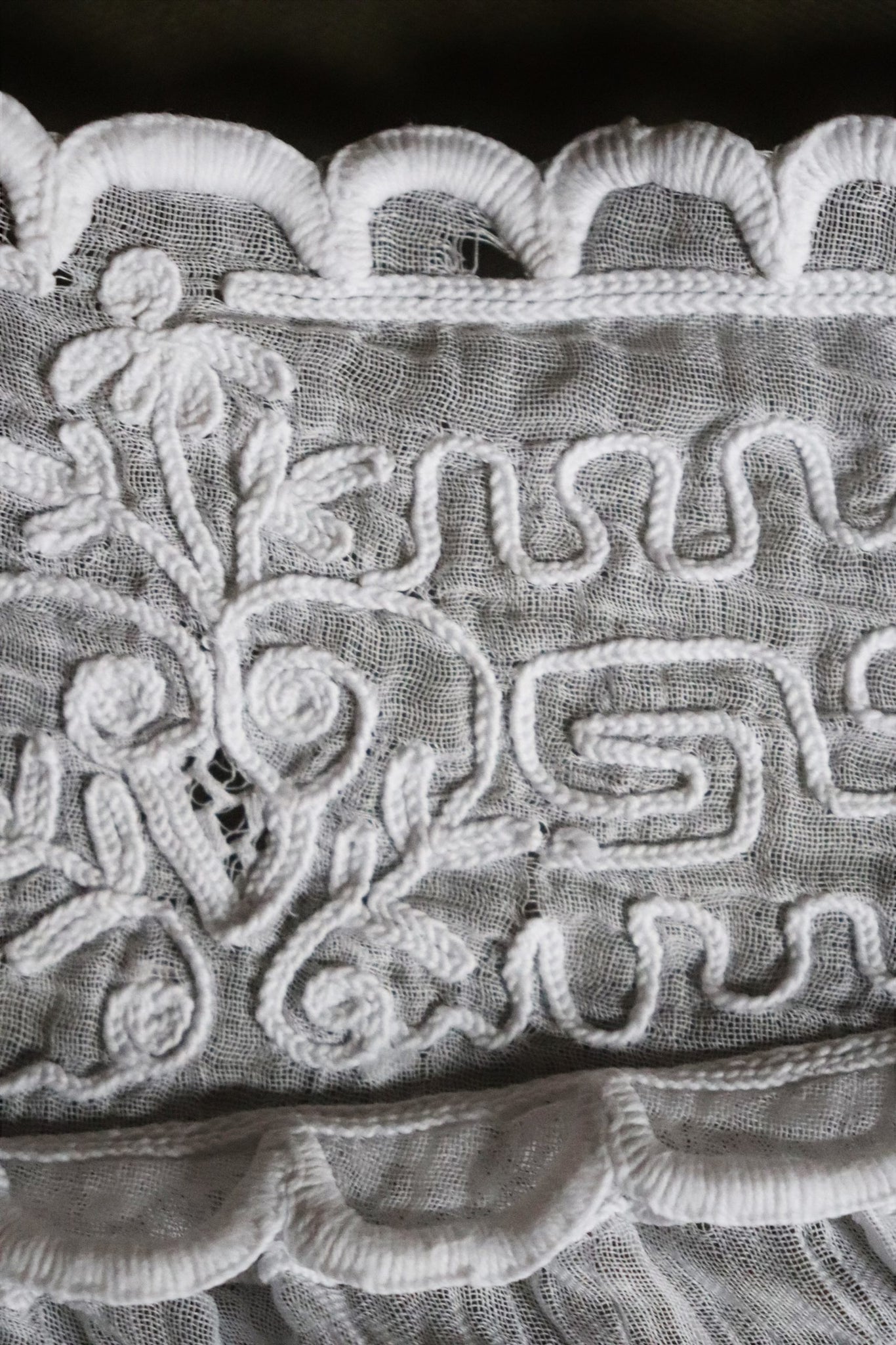 19th Antique Cotton Chain Stitch Lace Collar