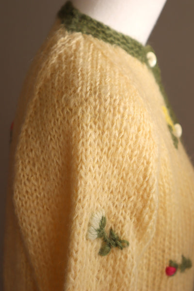 60s Flower Embroidery Hand Knit Mohair Cardigan