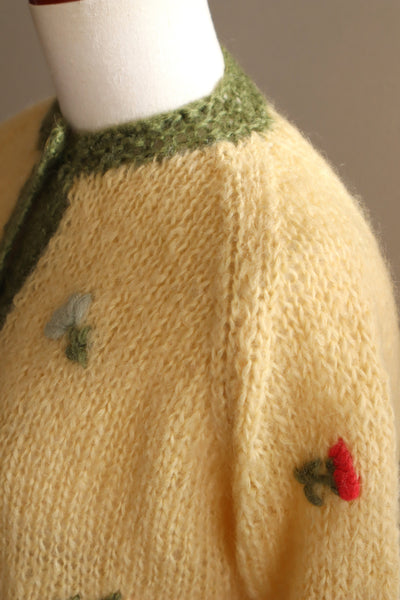 60s Flower Embroidery Hand Knit Mohair Cardigan