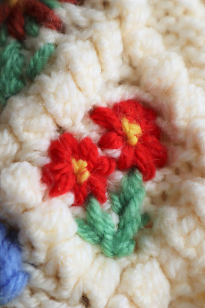 70s Hand Knit Colorful Flower German Folk Cardigan