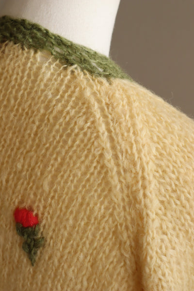 60s Flower Embroidery Hand Knit Mohair Cardigan