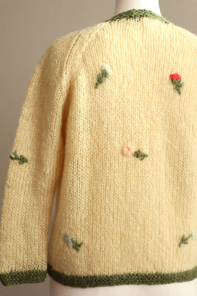 60s Flower Embroidery Hand Knit Mohair Cardigan