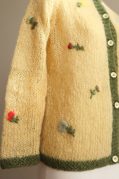 60s Flower Embroidery Hand Knit Mohair Cardigan