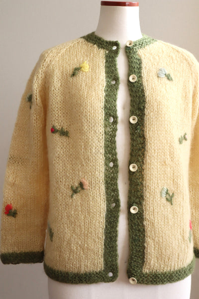 60s Flower Embroidery Hand Knit Mohair Cardigan