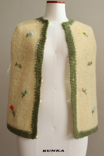 60s Flower Embroidery Hand Knit Mohair Cardigan