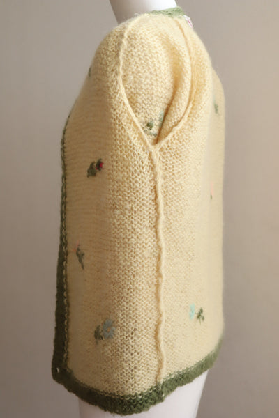 60s Flower Embroidery Hand Knit Mohair Cardigan