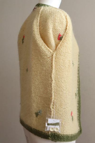 60s Flower Embroidery Hand Knit Mohair Cardigan