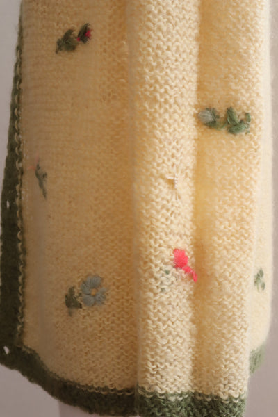 60s Flower Embroidery Hand Knit Mohair Cardigan