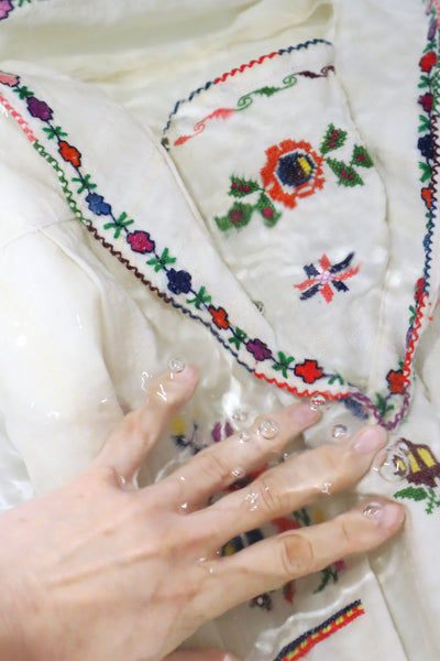 1920s~1930s Hand Woven Linen Embroidered Folk Art Blouse