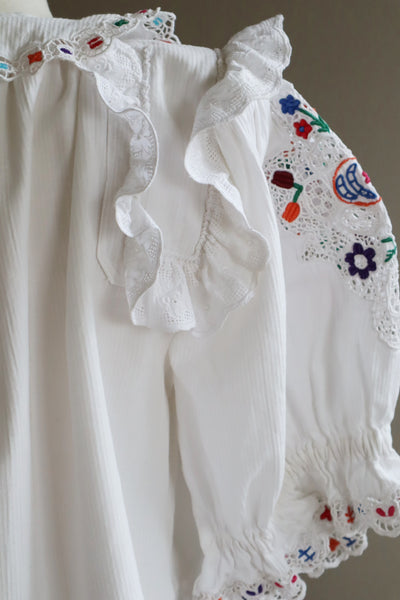1940s Hungarian Hand Embroidered Folk Blouse