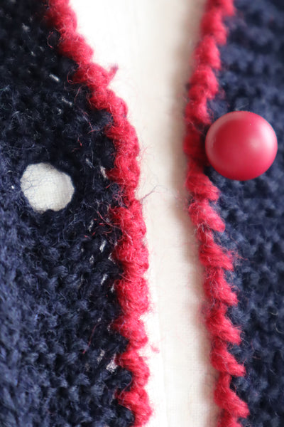 80s 🌹 Hand Knit Navy German Folk Cardigan