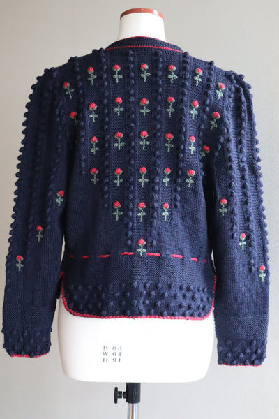 80s 🌹 Hand Knit Navy German Folk Cardigan