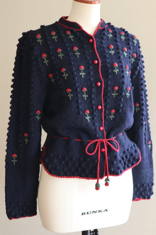 80s 🌹 Hand Knit Navy German Folk Cardigan