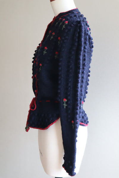 80s 🌹 Hand Knit Navy German Folk Cardigan