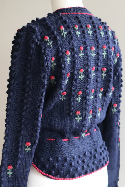 80s 🌹 Hand Knit Navy German Folk Cardigan