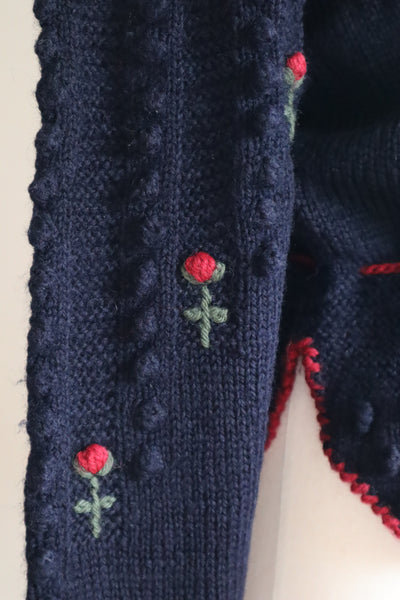 80s 🌹 Hand Knit Navy German Folk Cardigan