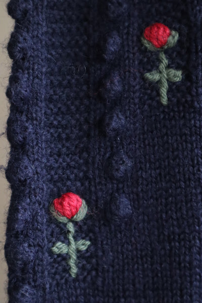 80s 🌹 Hand Knit Navy German Folk Cardigan