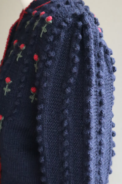 80s 🌹 Hand Knit Navy German Folk Cardigan