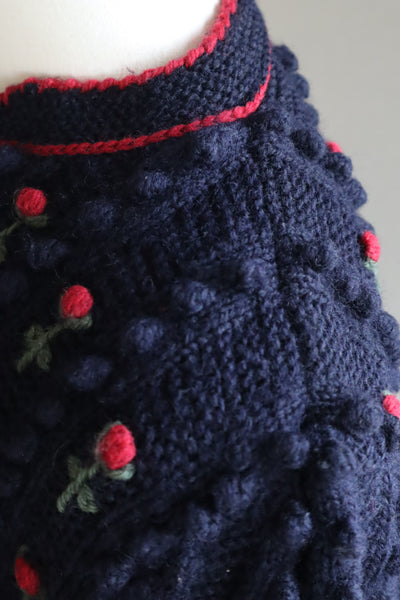 80s 🌹 Hand Knit Navy German Folk Cardigan