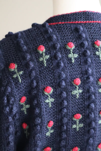 80s 🌹 Hand Knit Navy German Folk Cardigan