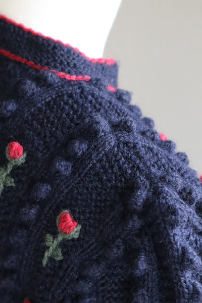 80s 🌹 Hand Knit Navy German Folk Cardigan