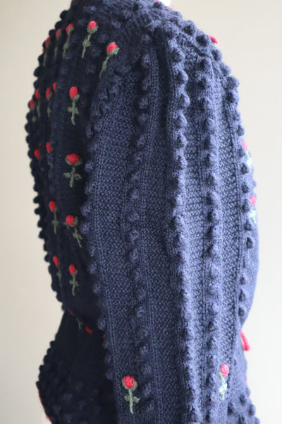 80s 🌹 Hand Knit Navy German Folk Cardigan