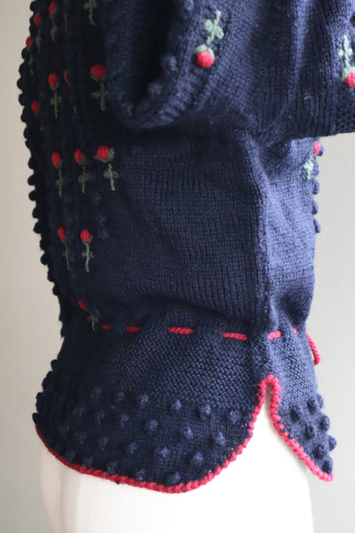 80s 🌹 Hand Knit Navy German Folk Cardigan