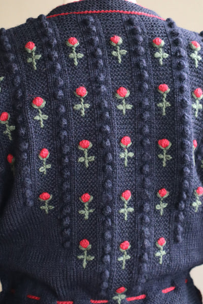 80s 🌹 Hand Knit Navy German Folk Cardigan