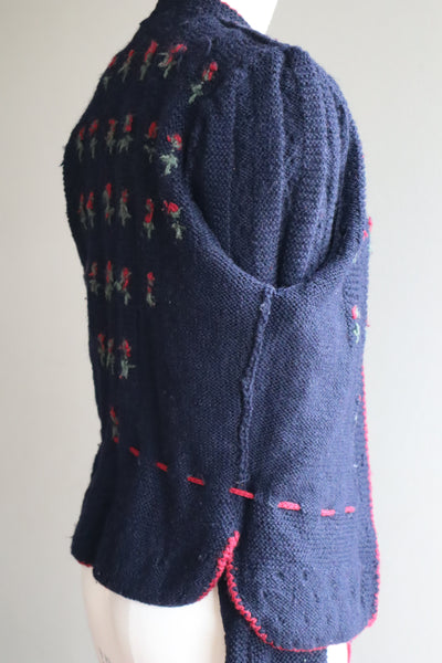 80s 🌹 Hand Knit Navy German Folk Cardigan