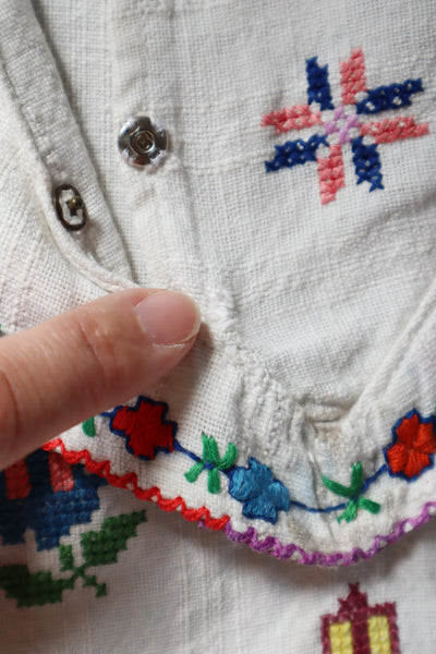 1920s~1930s Hand Woven Linen Embroidered Folk Art Blouse