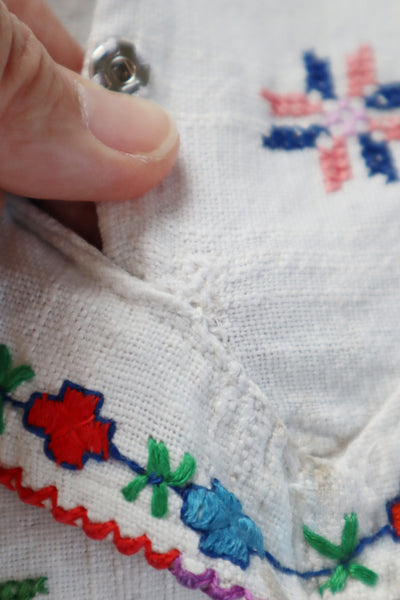 1920s~1930s Hand Woven Linen Embroidered Folk Art Blouse