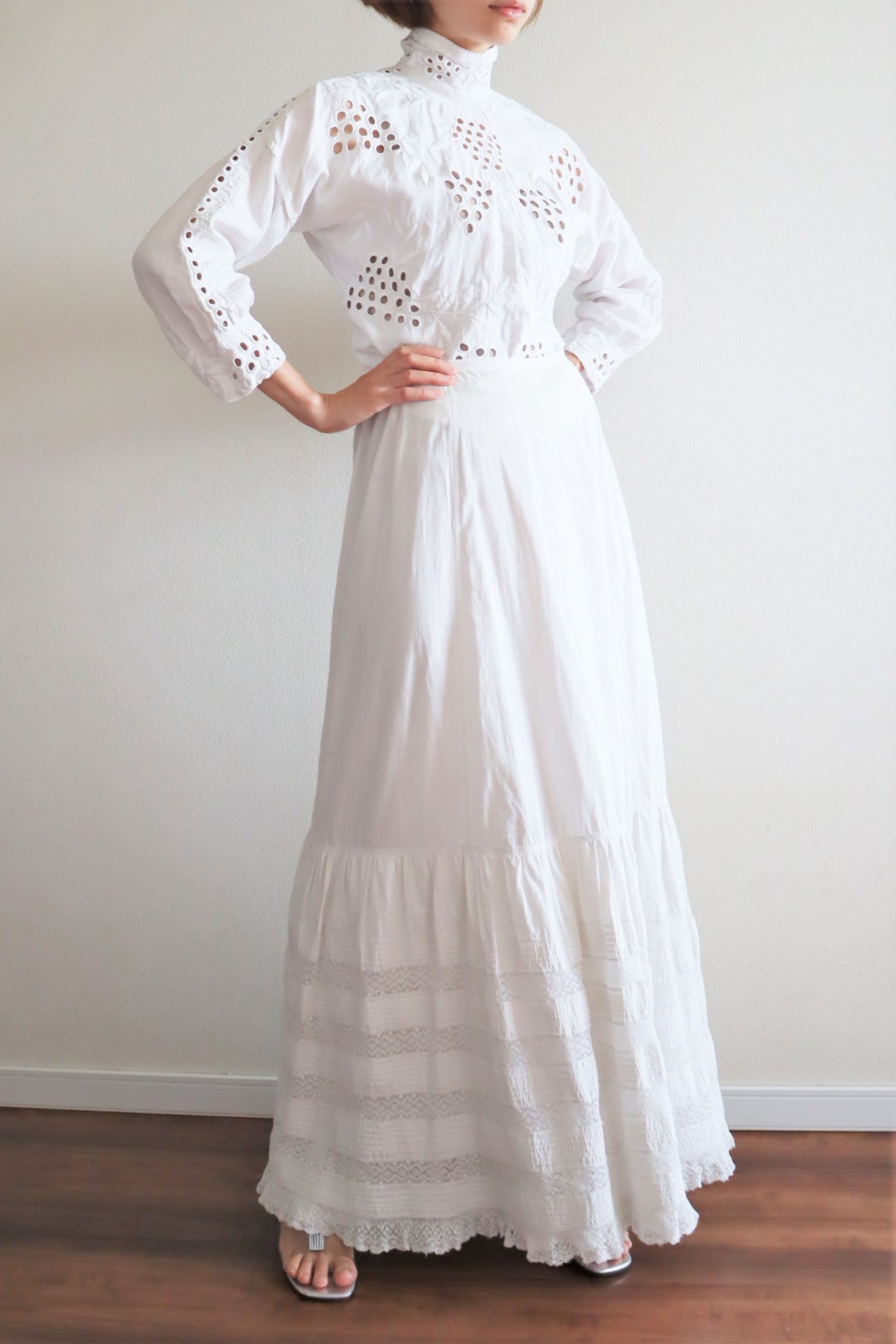 1900s Edwardian White Cotton Lace Skirt Size L