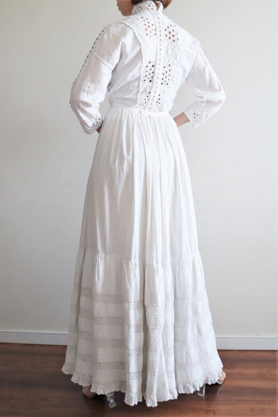 1900s Edwardian White Cotton Lace Skirt Size L