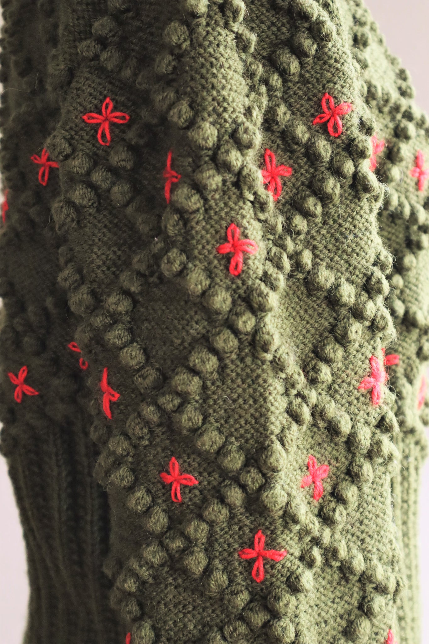 80s Hand Knit Khaki Austrian Cardigan