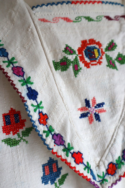 1920s~1930s Hand Woven Linen Embroidered Folk Art Blouse