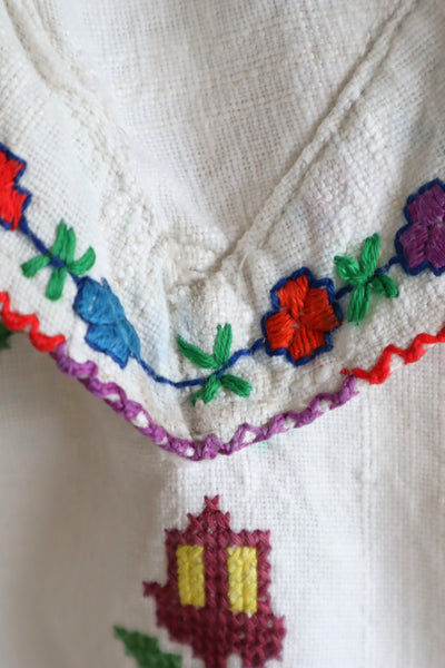 1920s~1930s Hand Woven Linen Embroidered Folk Art Blouse
