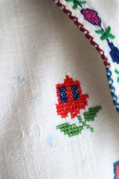 1920s~1930s Hand Woven Linen Embroidered Folk Art Blouse
