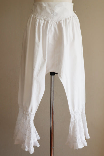 Late 1800s French White Cotton Frilled Lace Bloomers Pants