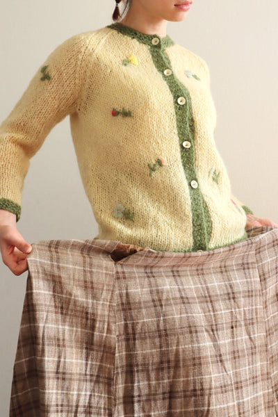 60s Flower Embroidery Hand Knit Mohair Cardigan
