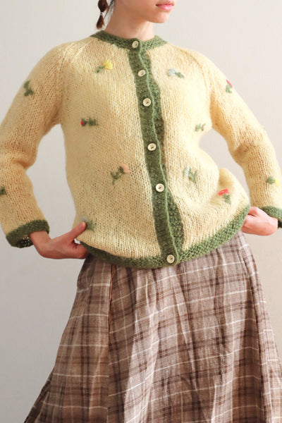 60s Flower Embroidery Hand Knit Mohair Cardigan