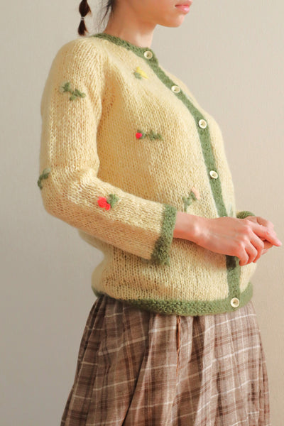 60s Flower Embroidery Hand Knit Mohair Cardigan
