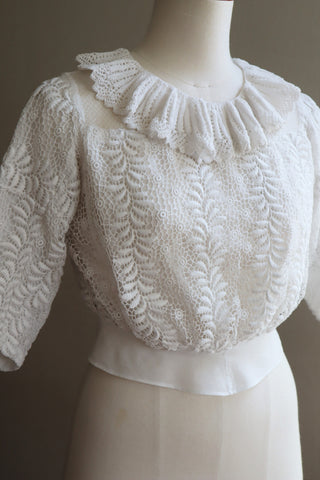 1910s Crochet Collar Cotton Lace Blouse