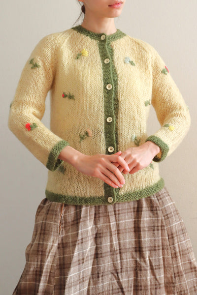 60s Flower Embroidery Hand Knit Mohair Cardigan